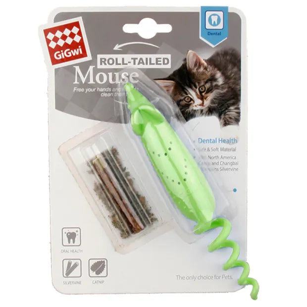 - Natural rubber pet toysGIGWI Cat Toy - Roll Tail Dental Mouse With Catnip