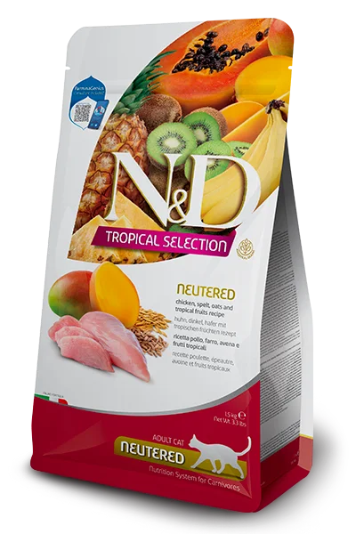    - Grain-free cat food recommendations  Farmina N&D Cat Tropical Neutered Chicken