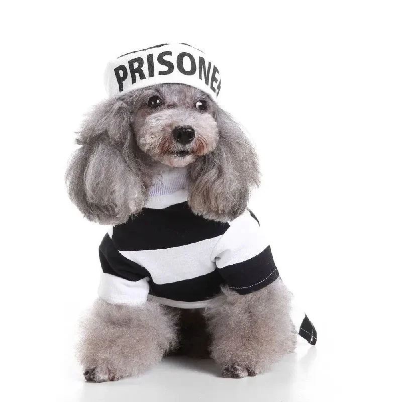 Anniepaw Dog Prisoner Halloween Costume Party Cosplay Jailbird Clothes with Hat for Pug Chihuahua Anniepaw Dog Prisoner Halloween Costume Party Cosplay Jailbird Clothes with Hat for Pug Chihuahua