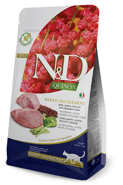    - Fish-based cat food  Farmina N&D Cat Quinoa Weight Management Lamb