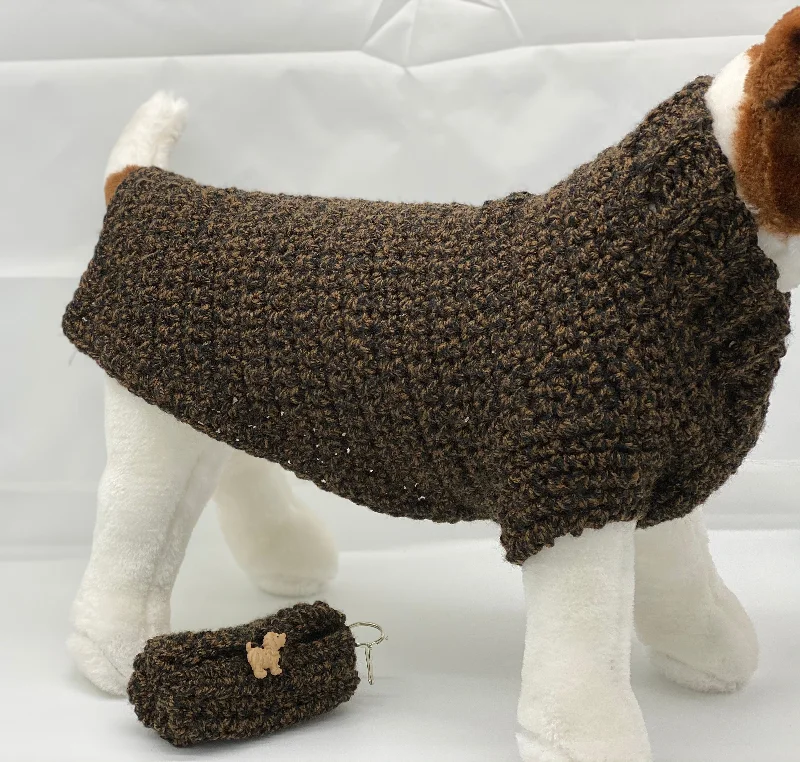 Pet rehabilitation recovery clothes (such as post-operative clothes)Brown and Black Sweater w/matching Poo Bag Holder