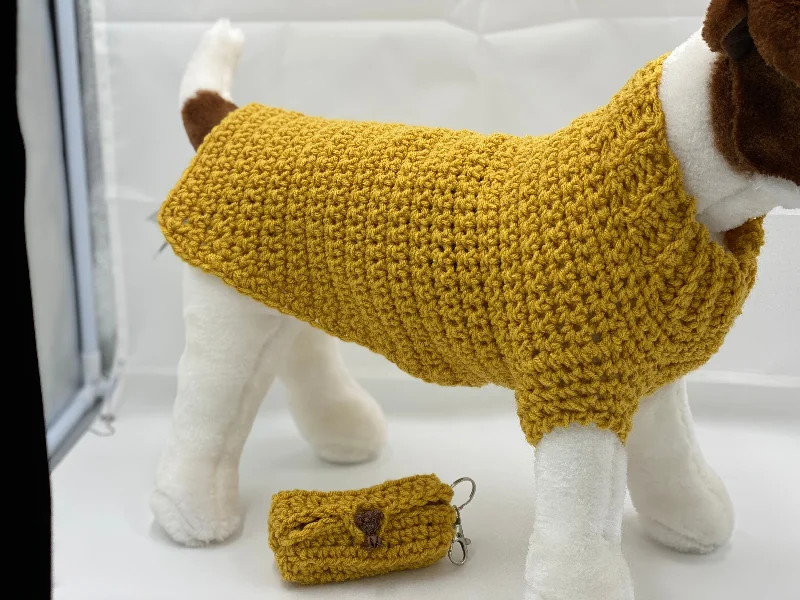 Classification by function or use:Beautiful Mustard Dog Sweater with Matching Poo Bag Holder