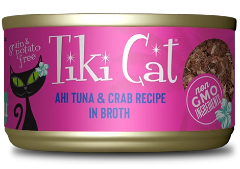    - Natural ingredient cat food  Tiki Cat Grill Ahi Tuna & Crab in Broth Hana