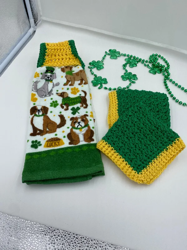 Pet Halloween clothesSt Patrick’s Day Hanging Kitchen Towel with Matching Dish Cloths