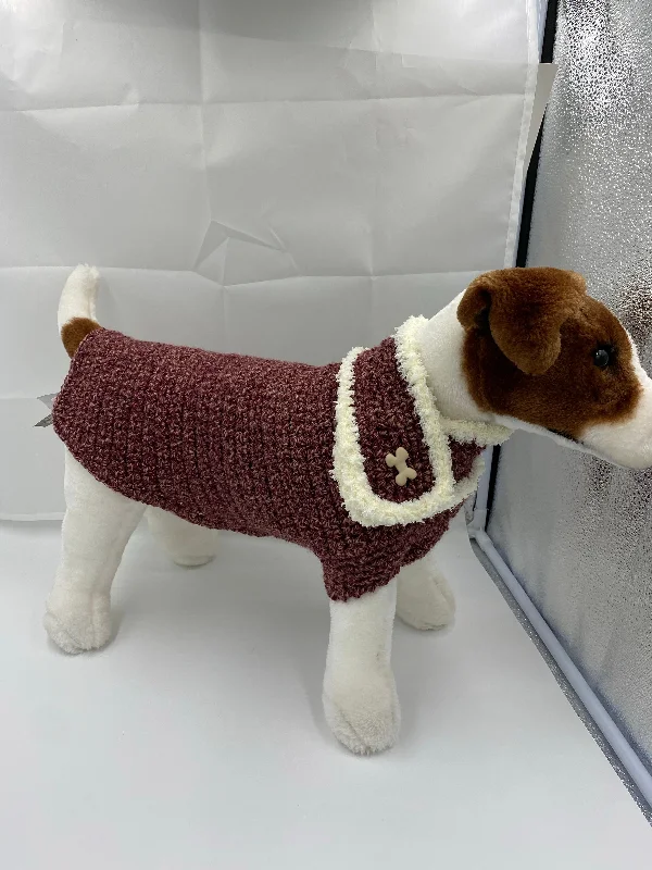 Pet cartoon pattern clothesRed Brick Tweed Dog Sweater with Matching Scarf