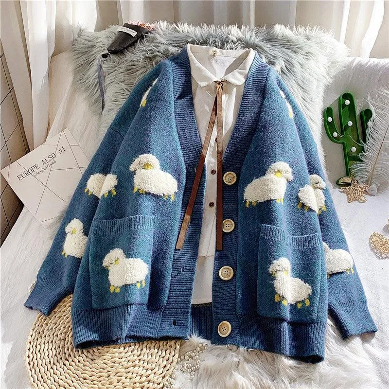 - Cat hair ball removal and hair removal creamSheep Embroidery Knitted Cardigan