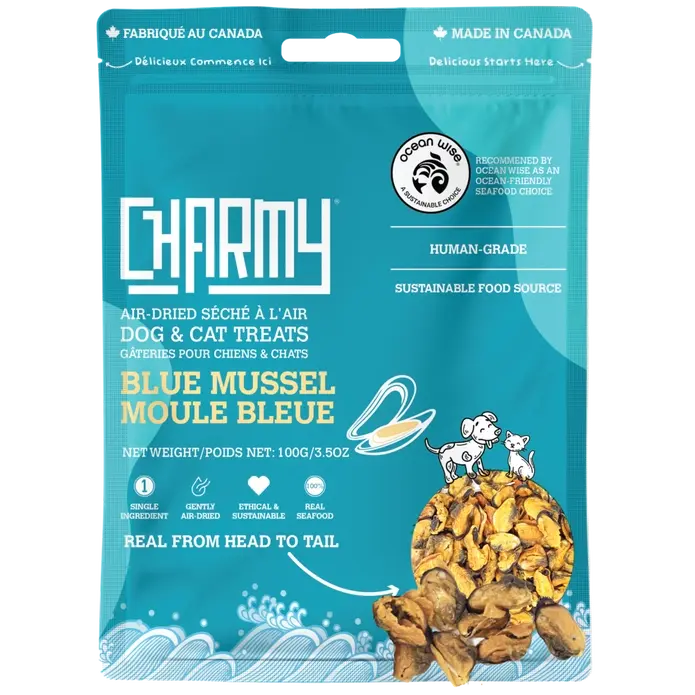 - Air box TSA certified check-inCharmy Pet Blue Mussel Dog Treats 3.8 oz