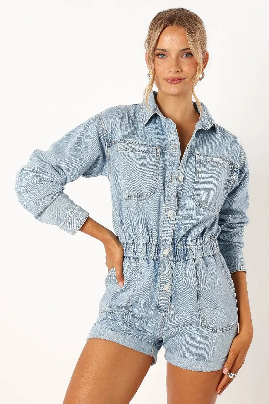 - Custom pet birthday cakeDanielle Romper - Medium Denim