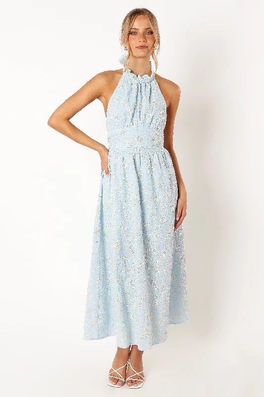 - ​​Pet toys under    yuanTaila Halterneck Midi Dress - Blue Floral