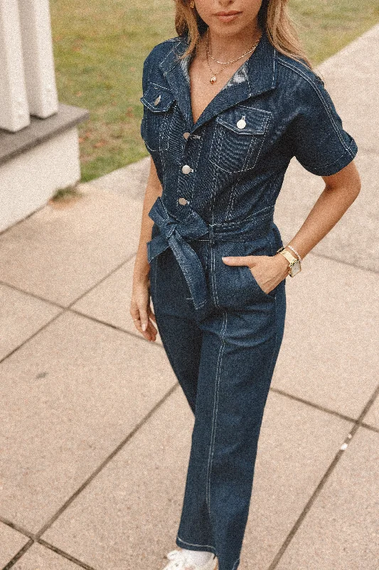- Custom pet birthday cakeDemi Contrast Stitch Jumpsuit - Dark Denim