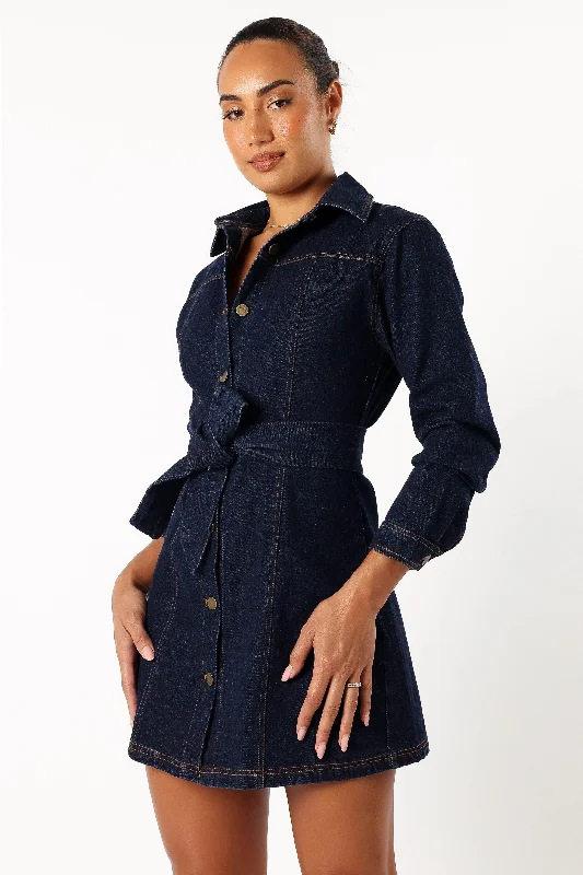 ---Natala Long Sleeve Mini Dress - Denim