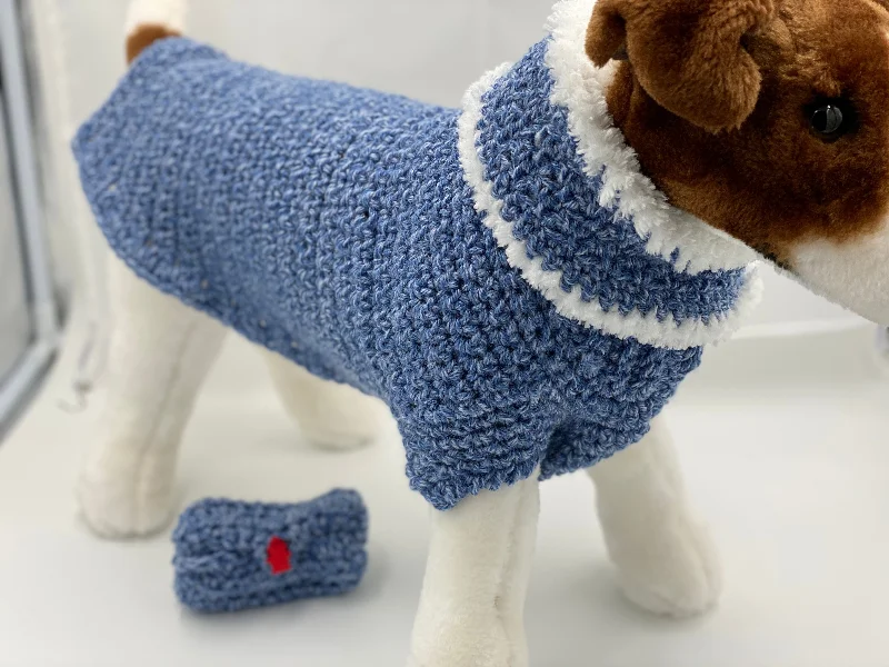 Large dog clothesLight Blue Dog Sweater with Matching Scarf and Poo Bag Holder