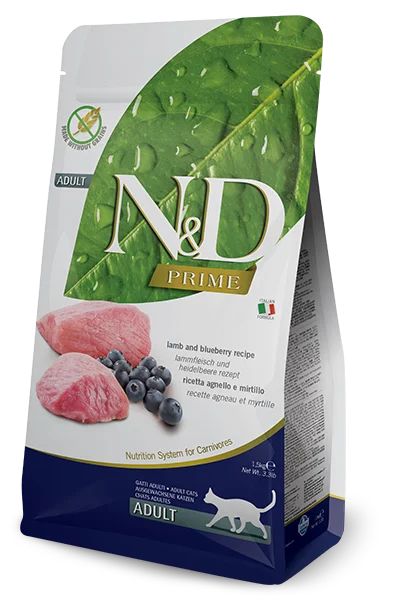    - Chicken flavor cat food  Farmina N&D Cat Prime Lamb & Blueberry Adult