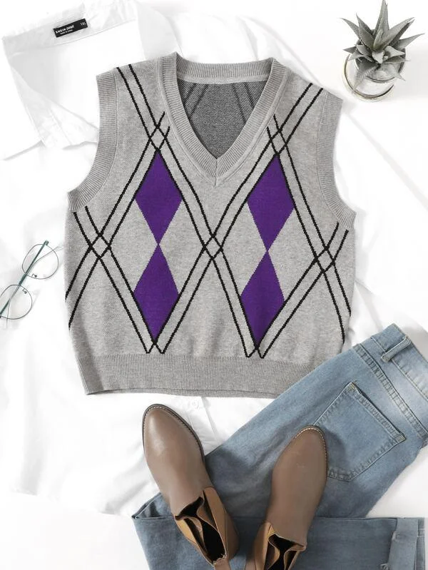 Argyle Knit Sweater Vest