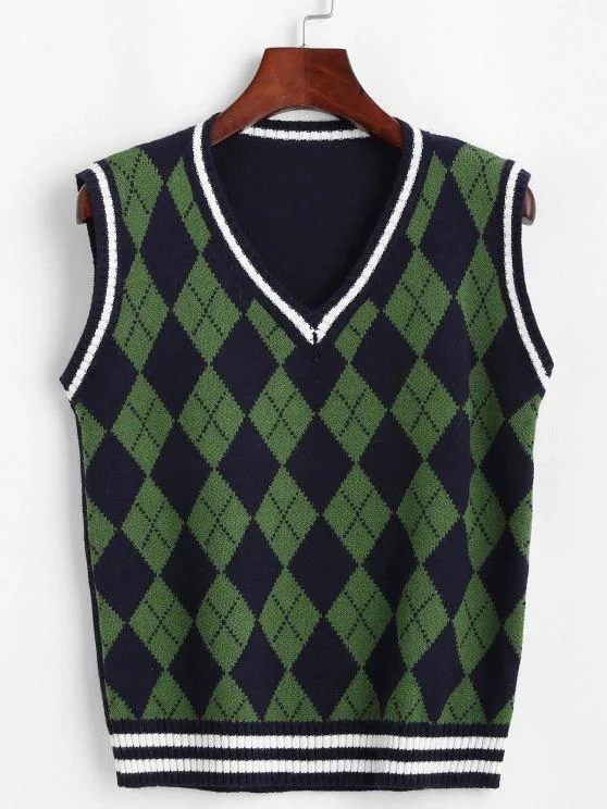 Argyle Striped Trim Sweater Vest