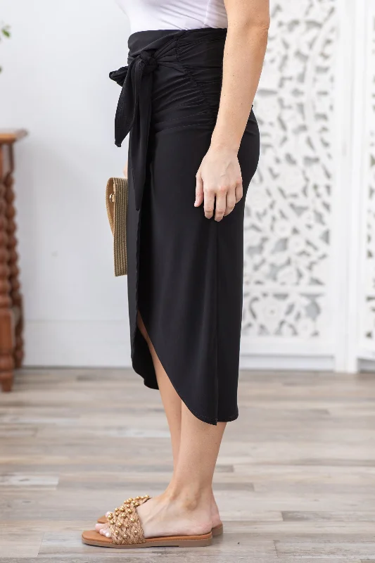 Black High Waist Solid Knit Skirt