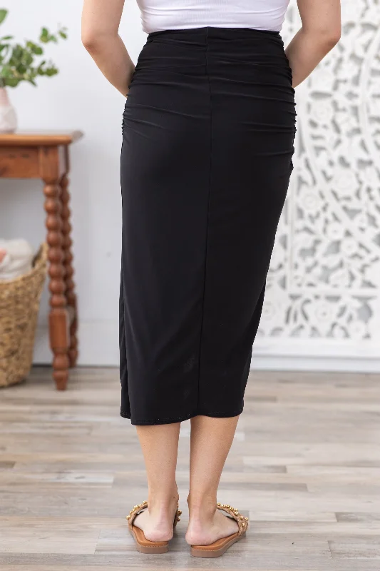 Black High Waist Solid Knit Skirt