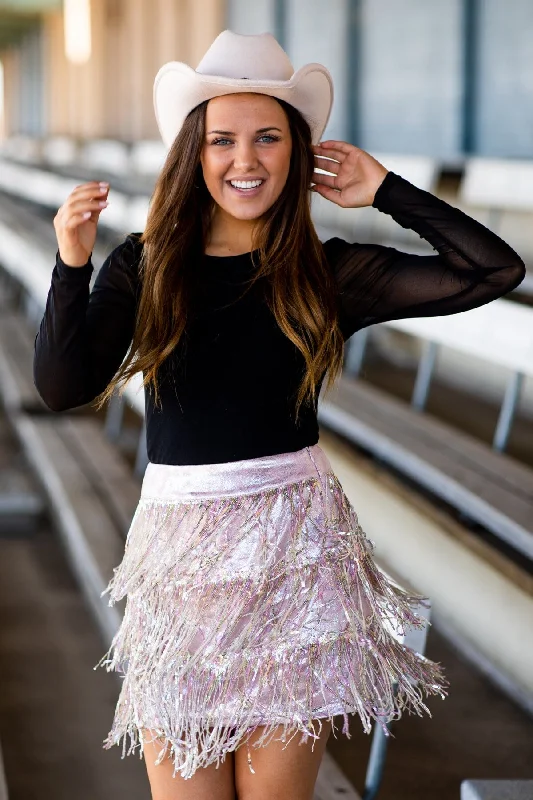 Blush and Silver Fringe Skirt