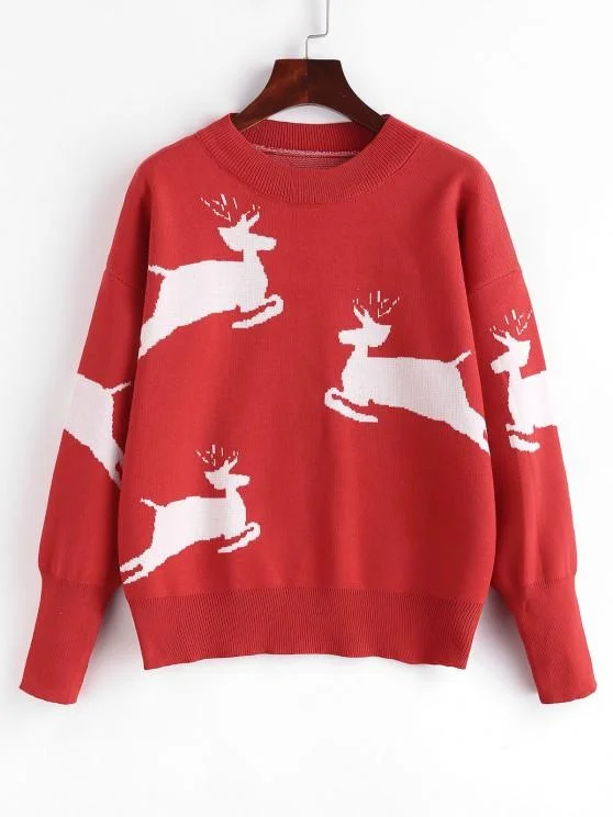 Christmas Elk Graphic Drop Shoulder Sweater