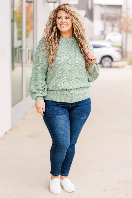 Cozy Bubble Sleeve Sweater, Sage