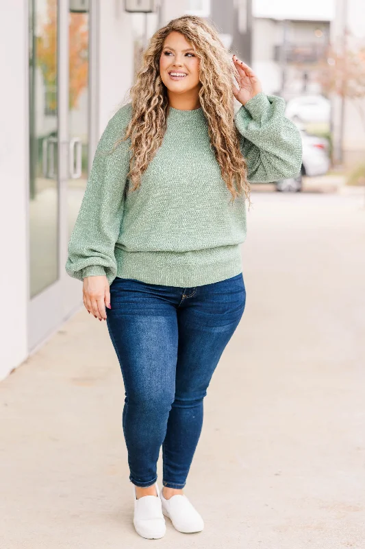 Cozy Bubble Sleeve Sweater, Sage