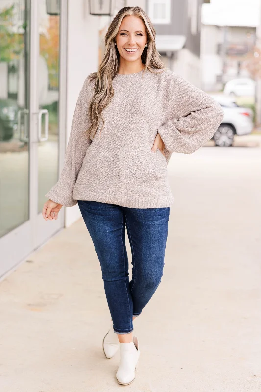 Cozy Bubble Sleeve Sweater, Taupe