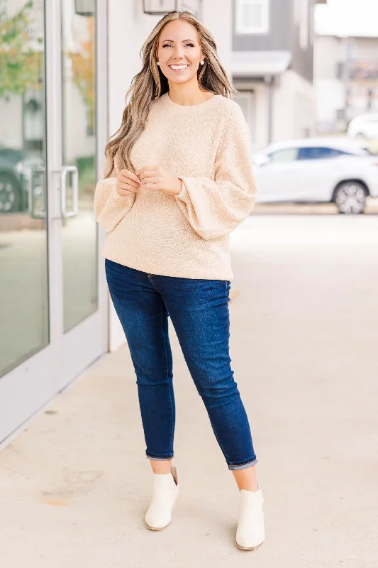 Cozy Bubble Sleeve Sweater, Wheat