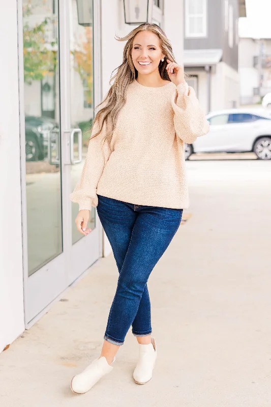 Cozy Bubble Sleeve Sweater, Wheat