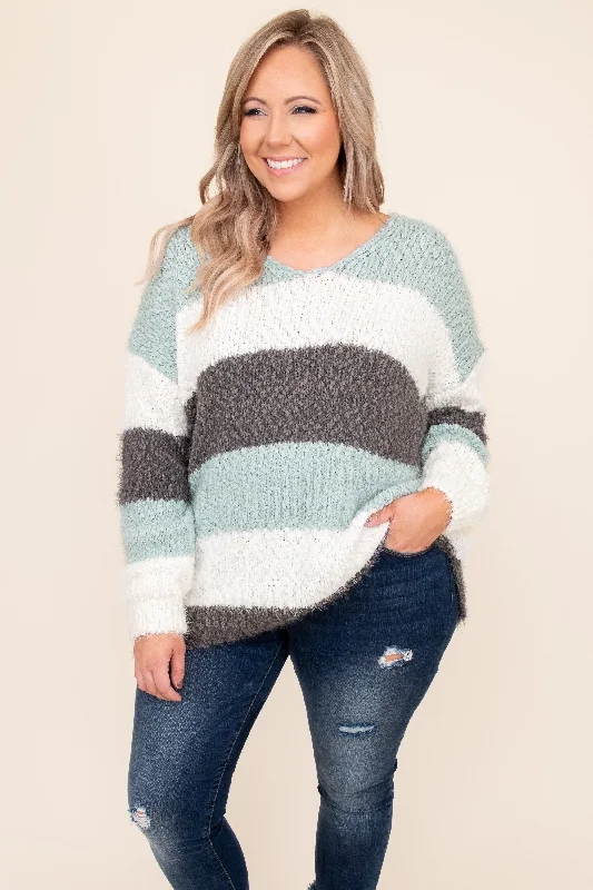 Downtown Classic Sweater, Sage-Multi