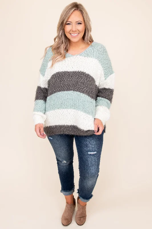 Downtown Classic Sweater, Sage-Multi