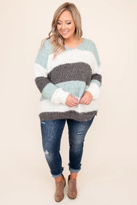 Downtown Classic Sweater, Sage-Multi