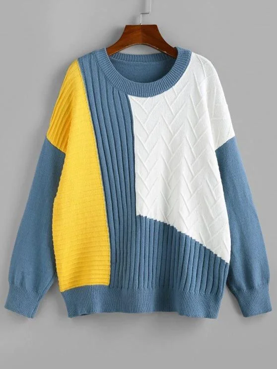 Drop Shoulder Colorblock Sweater