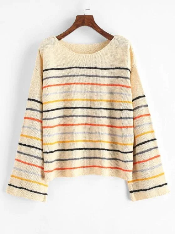 Drop Shoulder Mixed Stripes Sweater