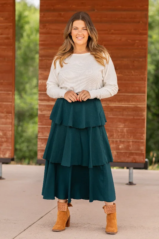 Emerald Elastic Waist Tiered Skirt