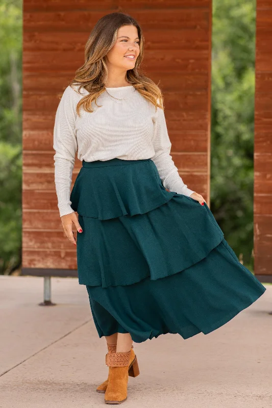 Emerald Elastic Waist Tiered Skirt