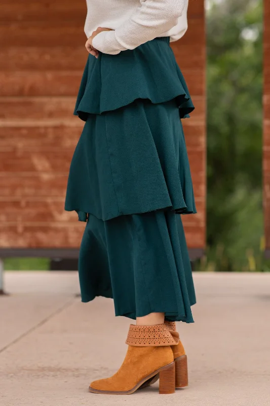 Emerald Elastic Waist Tiered Skirt