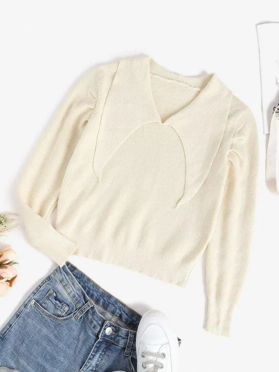 Flat Collar Knitted Plain Sweater