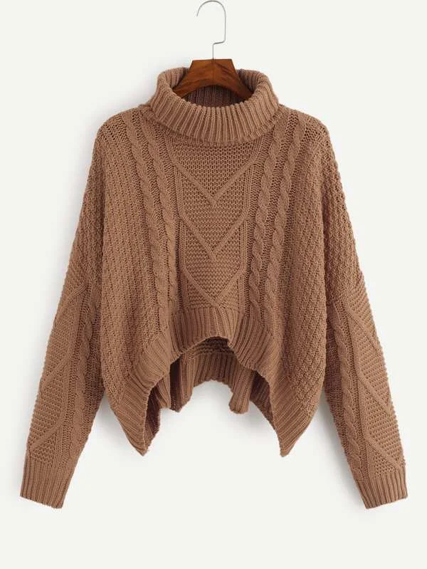 Mixed Knit Asymmetrical Hem Sweater