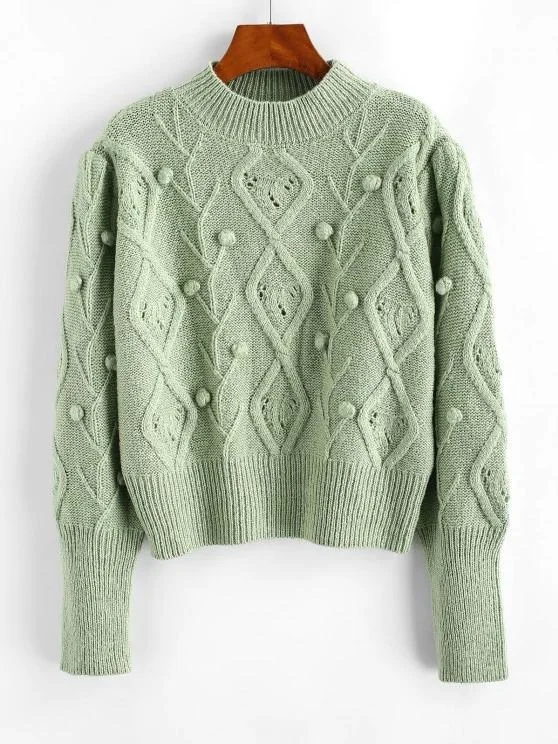 Mock Neck Dotted Bubble Mixed Knit Sweater