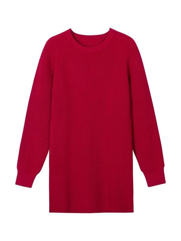 Raglan Sleeve Ribbed Knit Longline Sweater