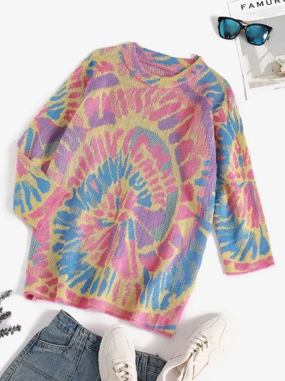 Splatter Tie Dye Print Drop Shoulder Sweater