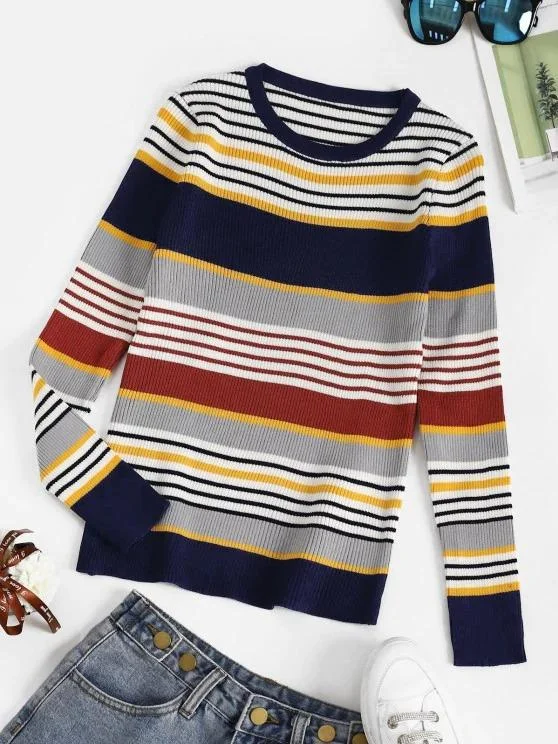 Striped Ribbed Slim Sweater