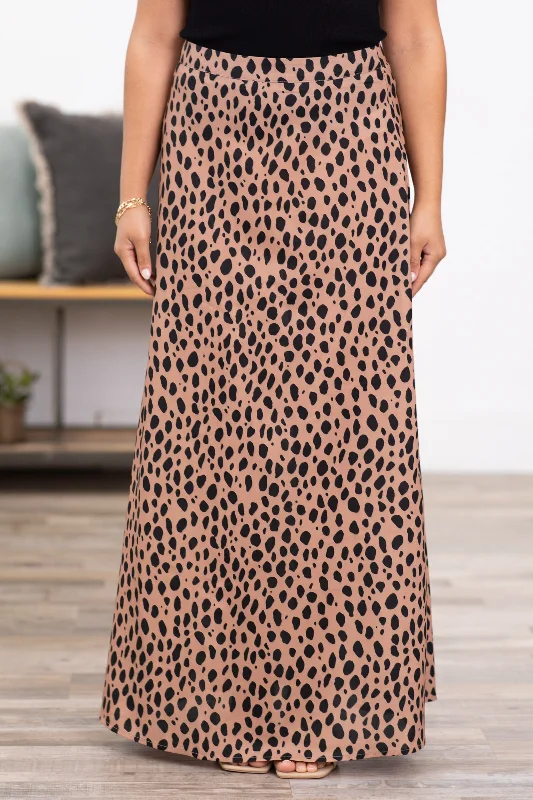 Tan and Black Animal Print Maxi Skirt