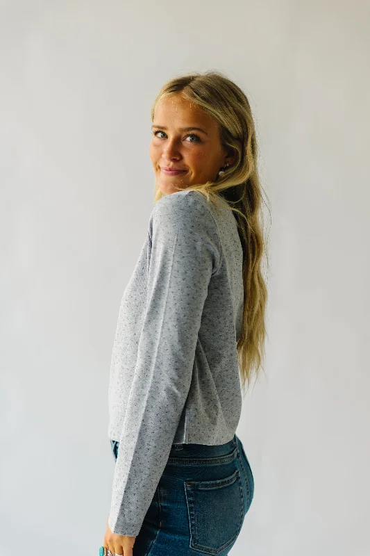 The Conlon Floral Knit Blouse in Heather Grey + Blue