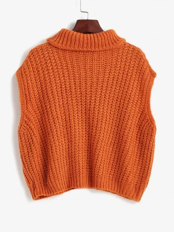 Turtleneck Cable Knit Chunky Sweater Vest