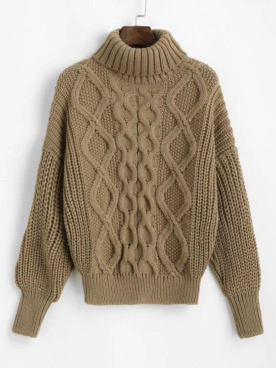 Turtleneck Chunky Cable Knit Sweater