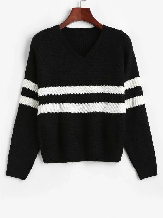 Two Tone Striped Drop Shoulder Sweater