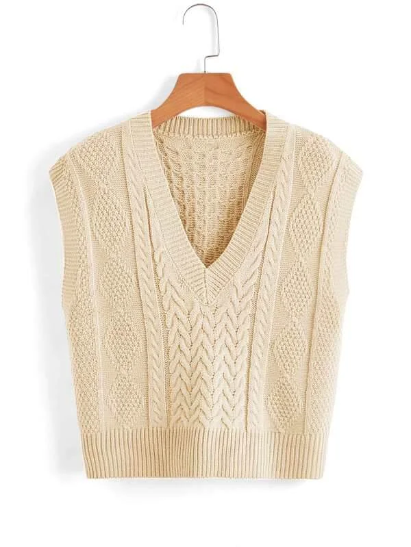 V Neck Cable Knit Sweater Vest