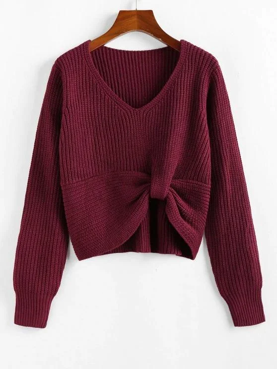 Twisted V Neck Jumper Sweater