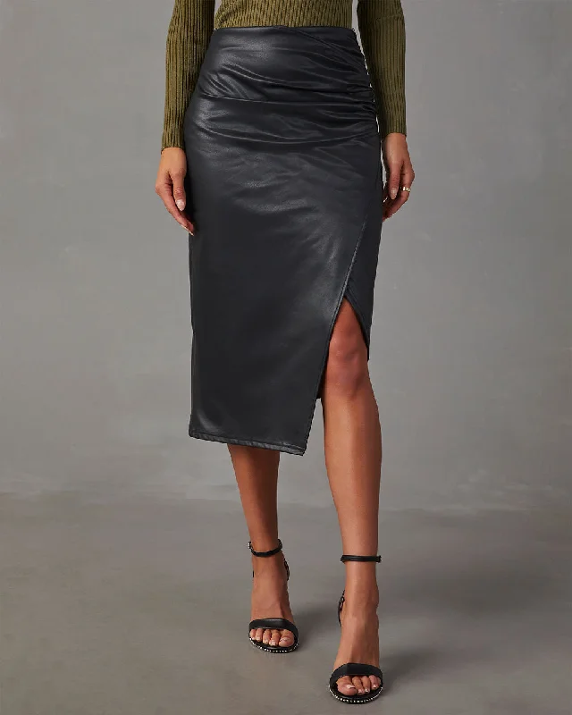 Roxi Faux Leather Ruched Midi Skirt